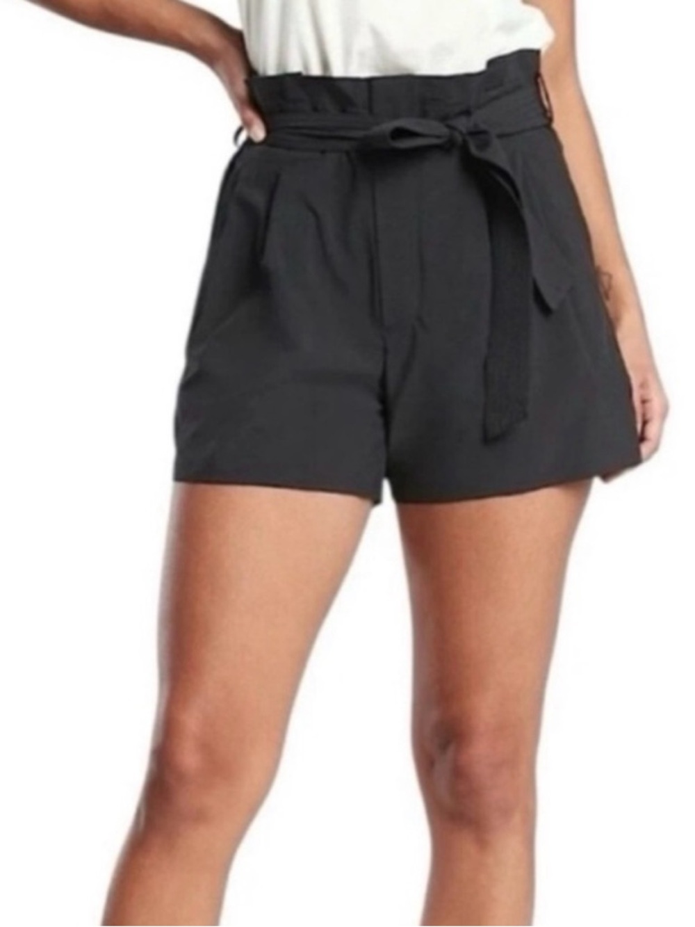 Athleta Black High Waist Paperbag Shorts with Tie
